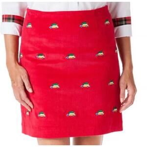 Castaway Nantucket Skirt Size 12 Red Corduroy Woody Christmas Trees Preppy Mini